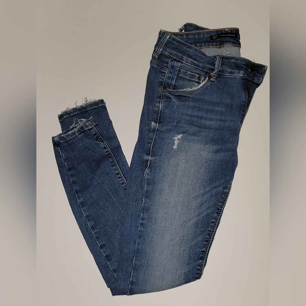 Zara Dark Blue Skinny Jeans Distressed Trafaluc Denim wear